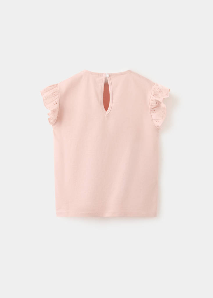 Ruffle top with embroidered details — Pink