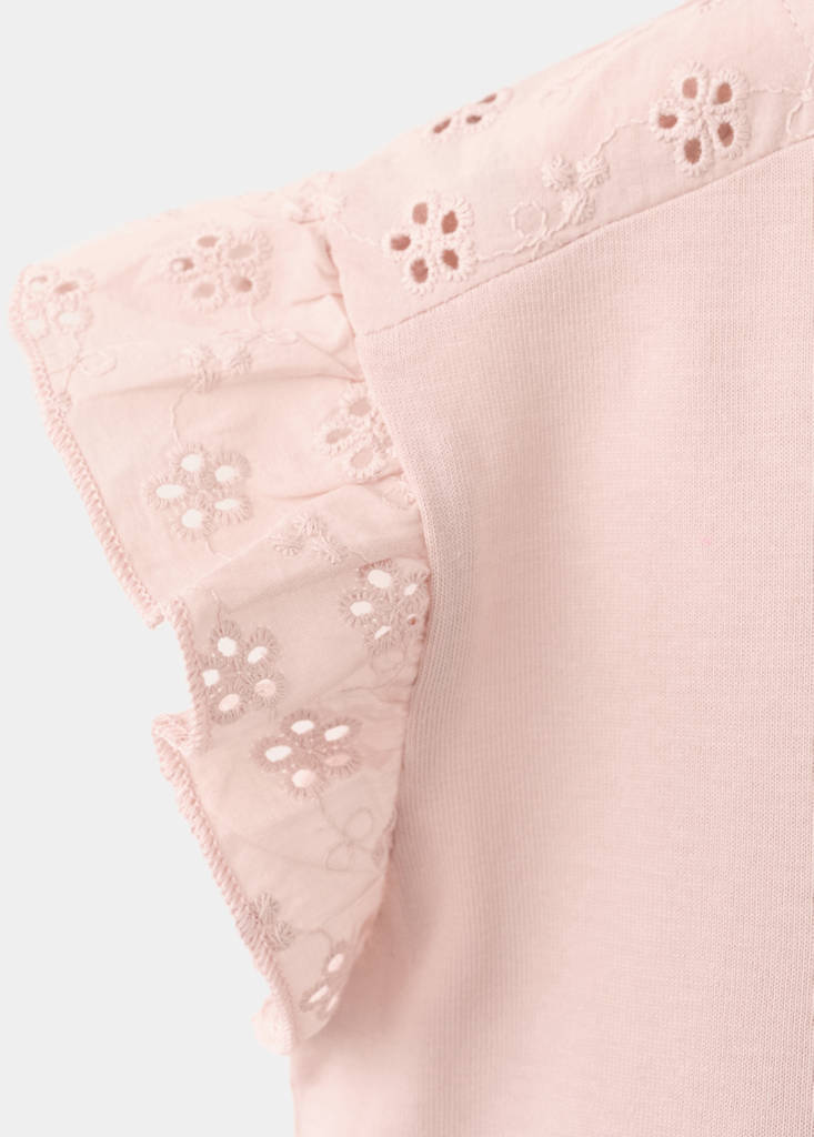 Ruffle top with embroidered details — Pink