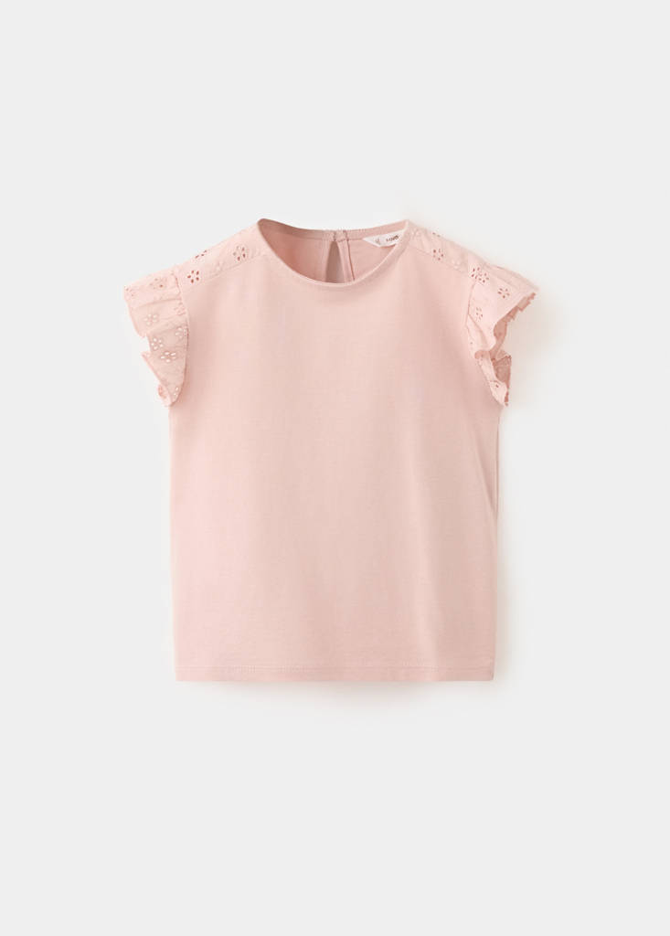 Ruffle top with embroidered details — Pink