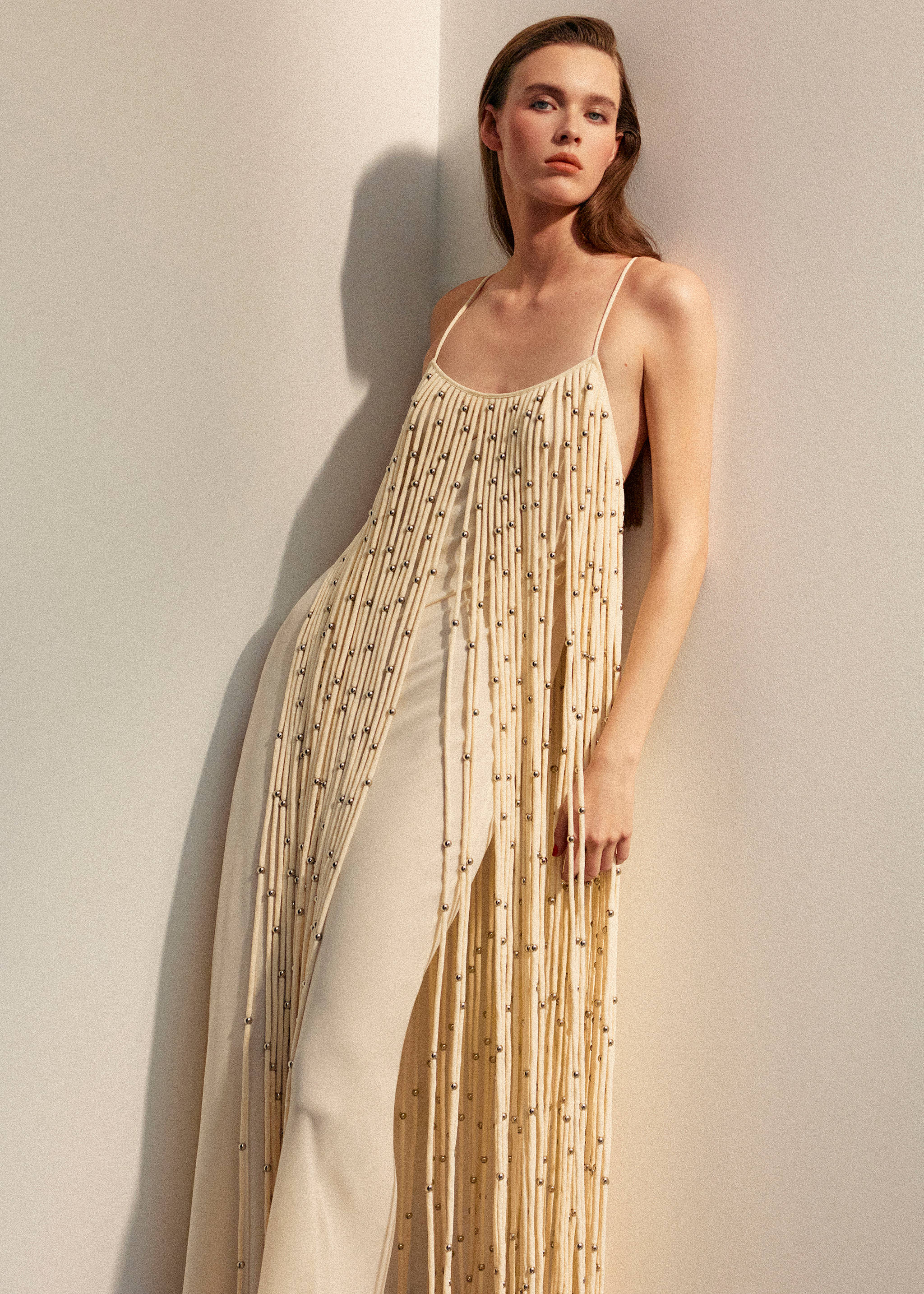 Long dress with sphere tassels - Medium plane, Off White. Ref: 27046340-00.
