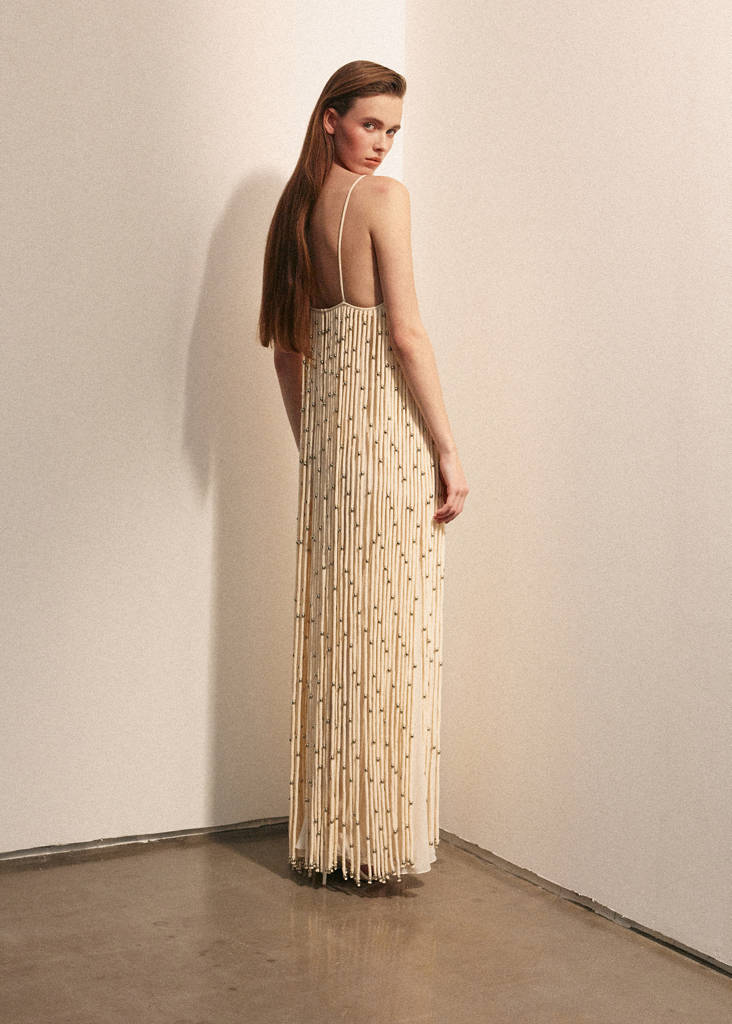 Long dress with sphere tassels — Off White
