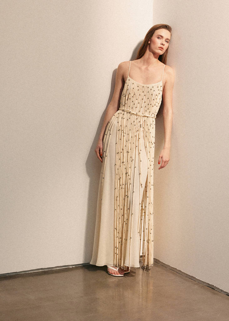Long dress with sphere tassels — Off White
