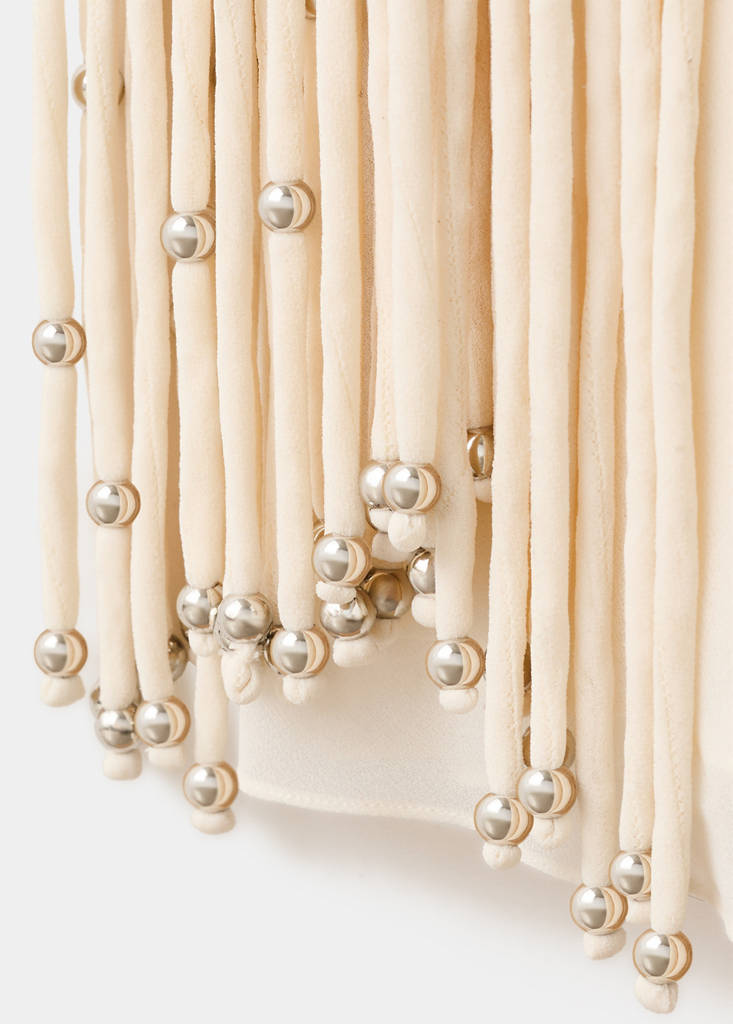 Long dress with sphere tassels — Off White
