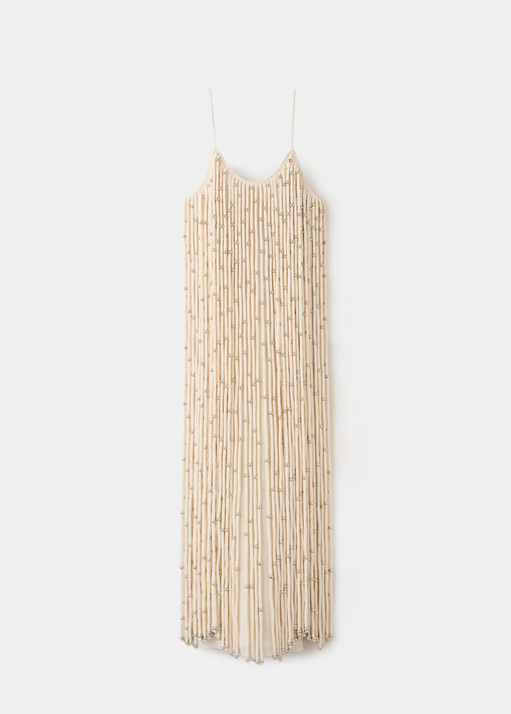 Long dress with sphere tassels — Off White
