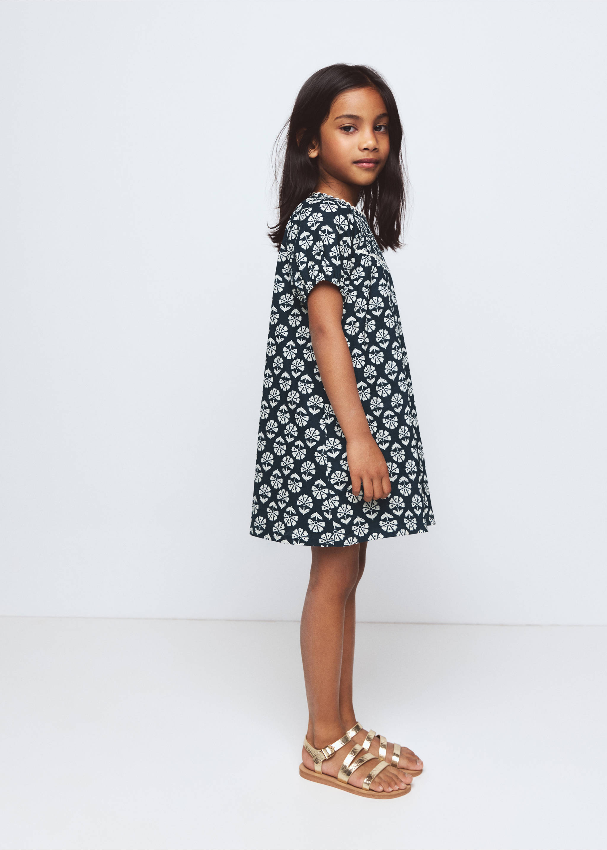 Kjole med blomstertrykk - Total bildeutsnitt, Marinblå. Ref: 27046341-00.