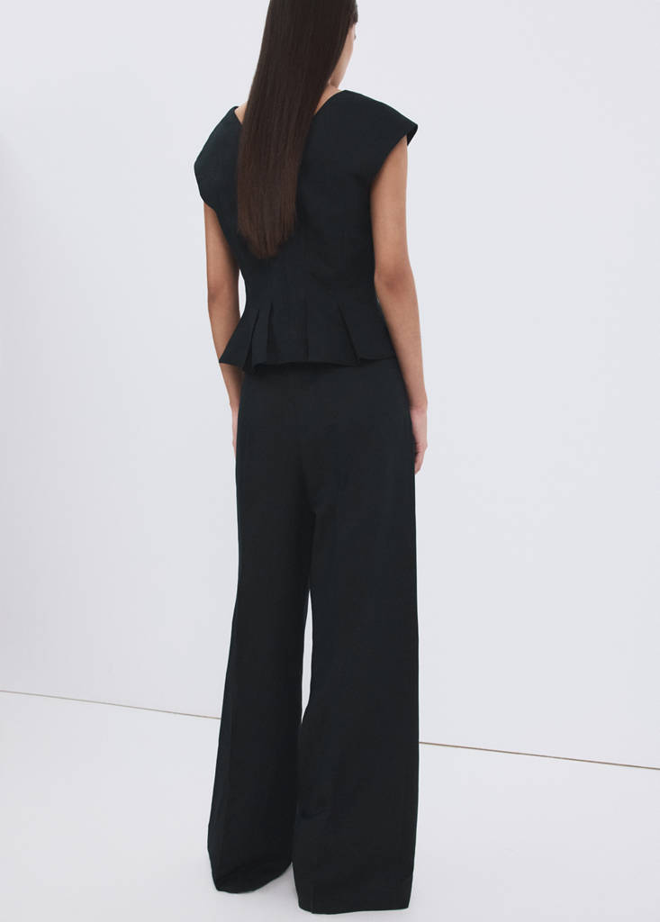 Straight-fit linen trousers with pleats — Navy