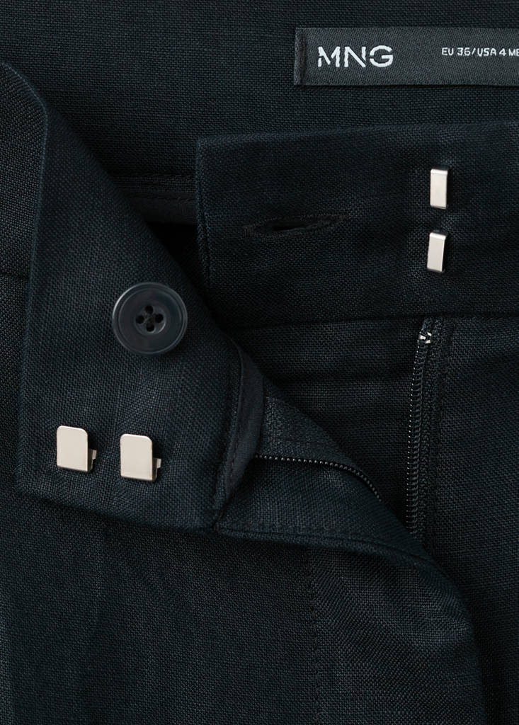 Straight-fit linen trousers with pleats — Navy