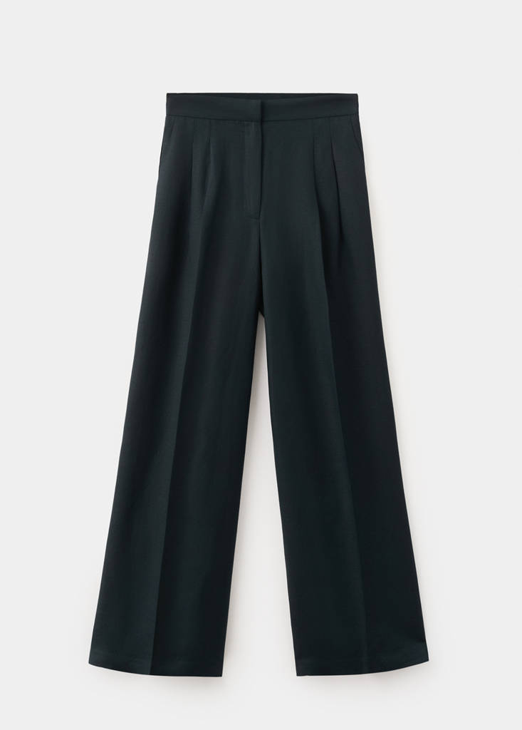 Straight-fit linen trousers with pleats — Navy