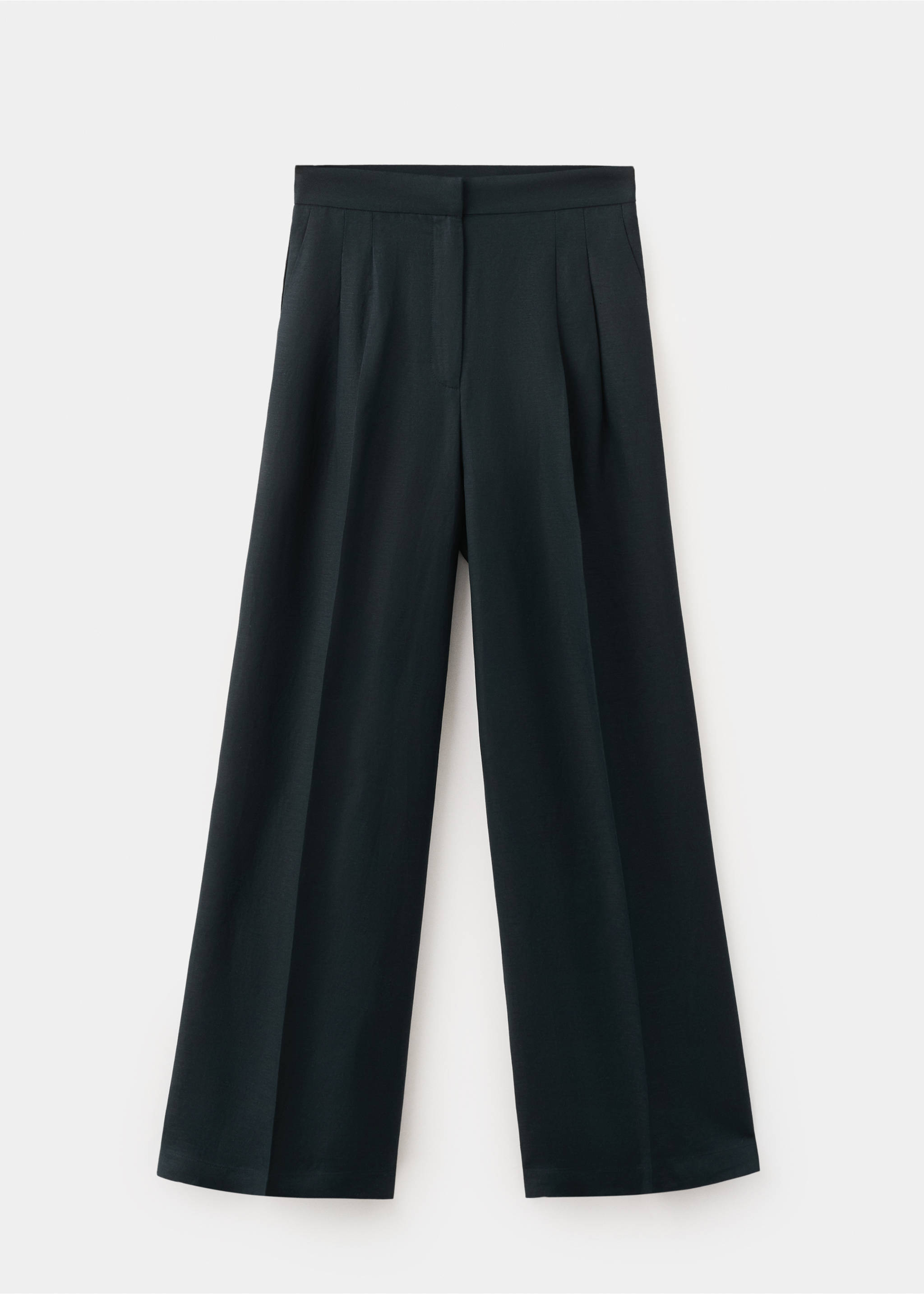 Pantalon droit lin à pinces - Article sans modèle, Bleu marine. Ref: 27046347-00.