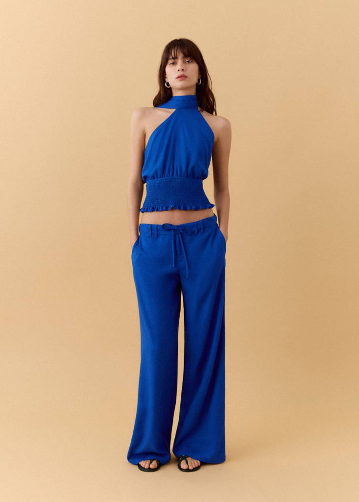 Halter top in linen blend — Vibrant blue