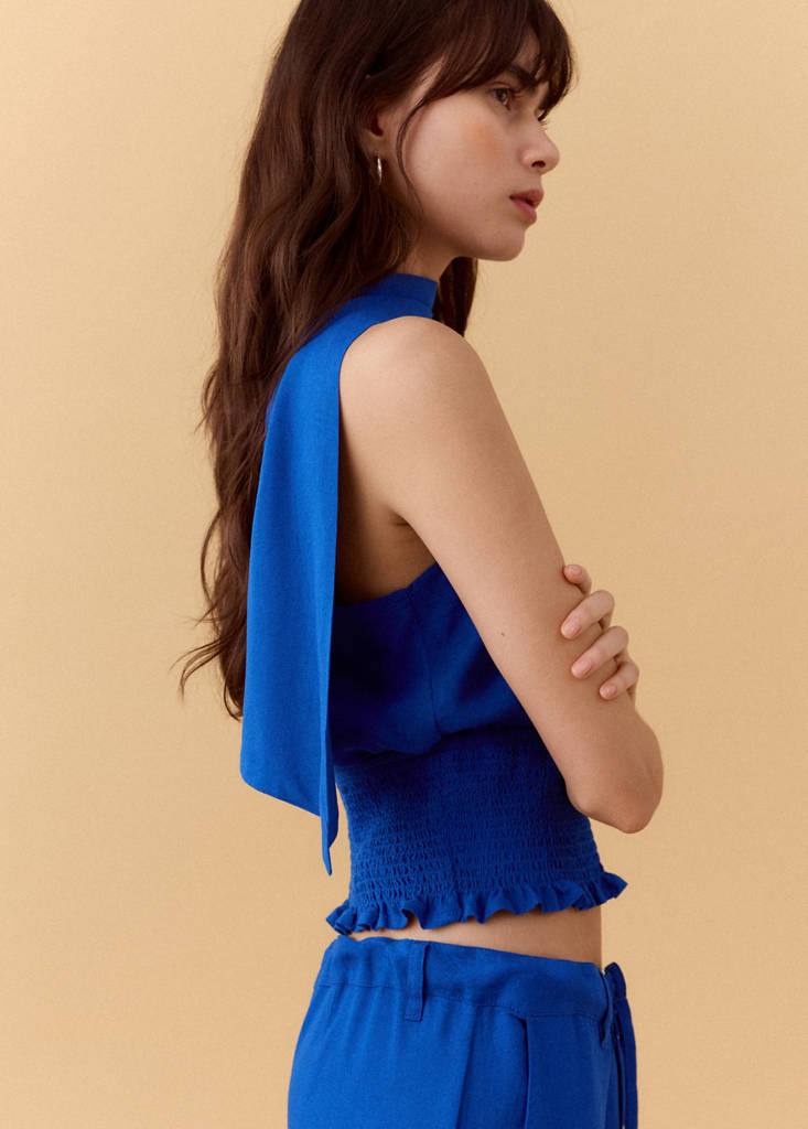 Halter top in linen blend — Vibrant blue