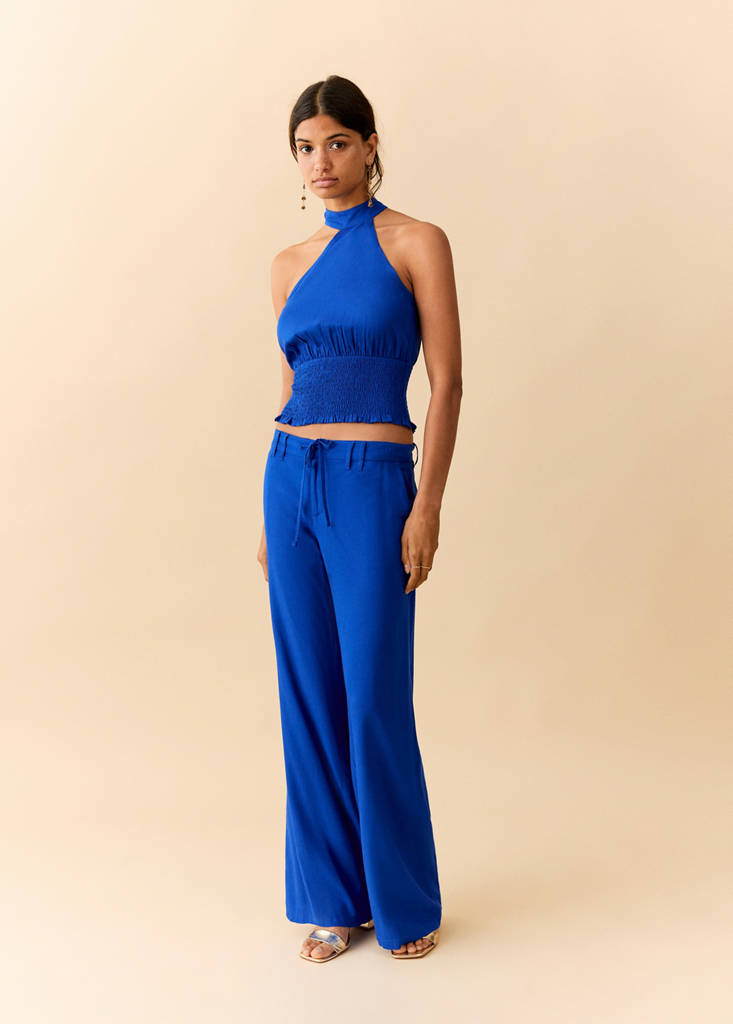 Halter top in linen blend — Vibrant blue