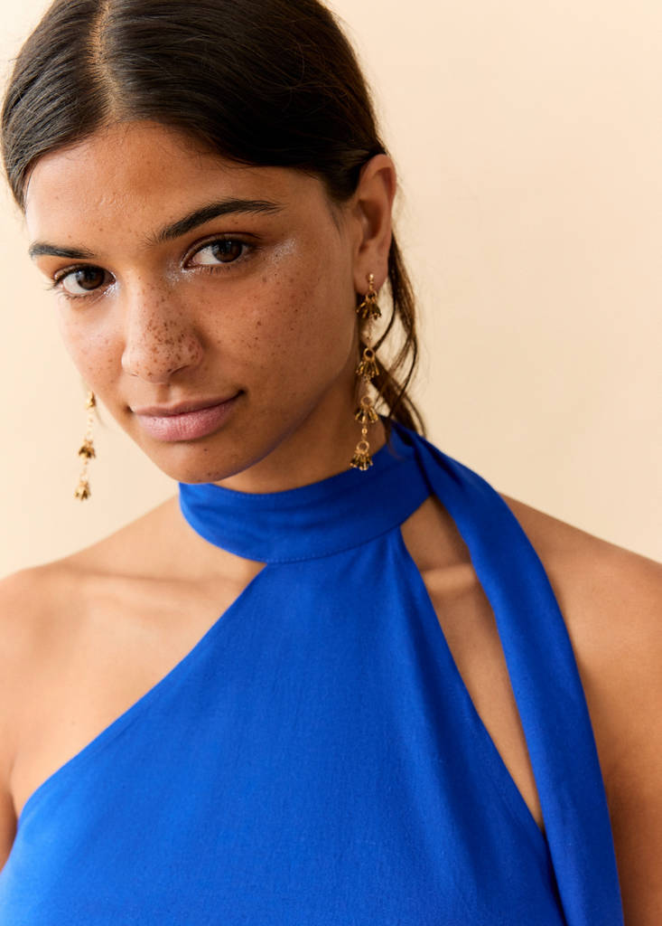 Halter top in linen blend — Vibrant blue