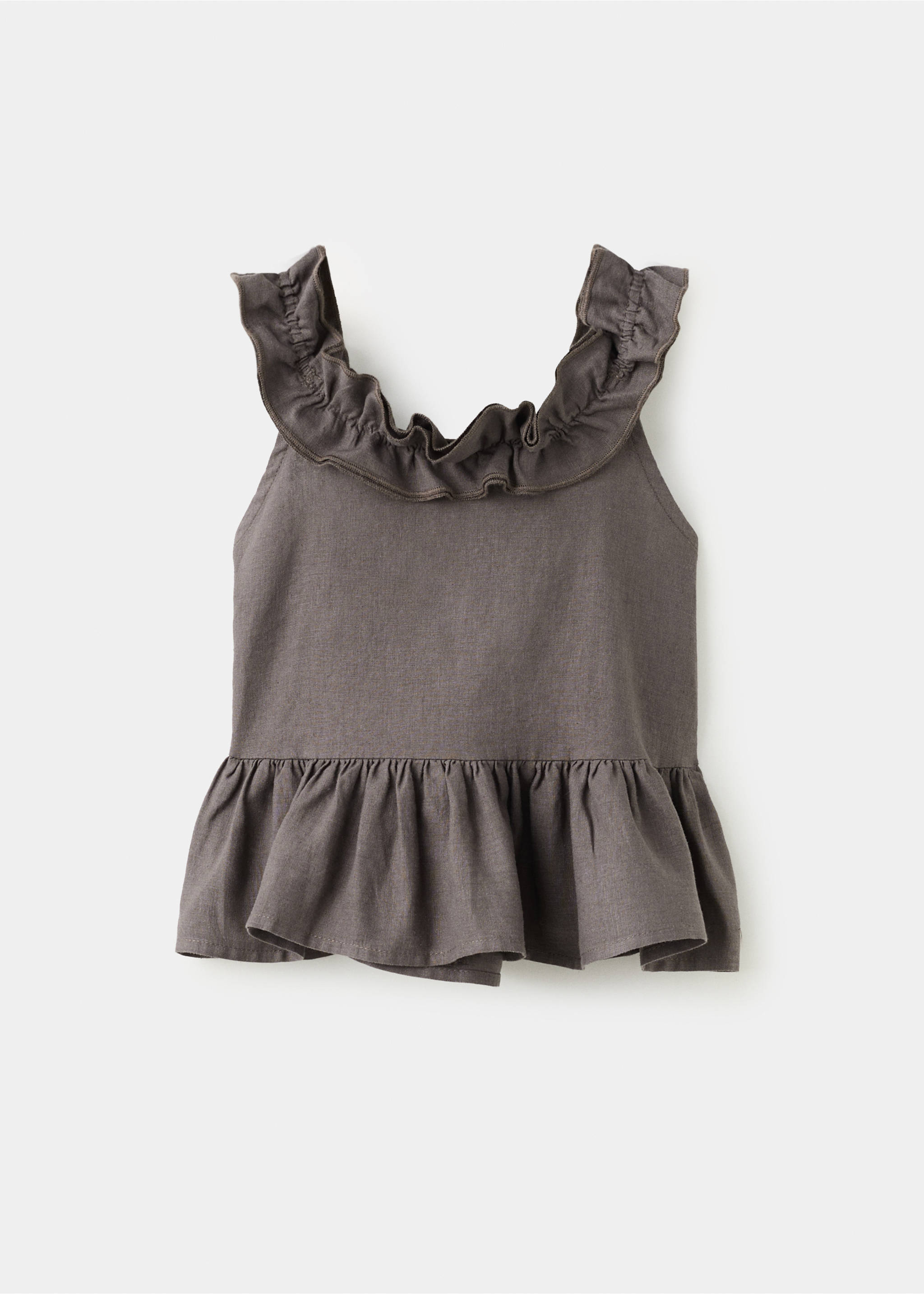 Top en lin mélangé à volants - Article sans modèle, Chocolat. Ref: 27046349-00.