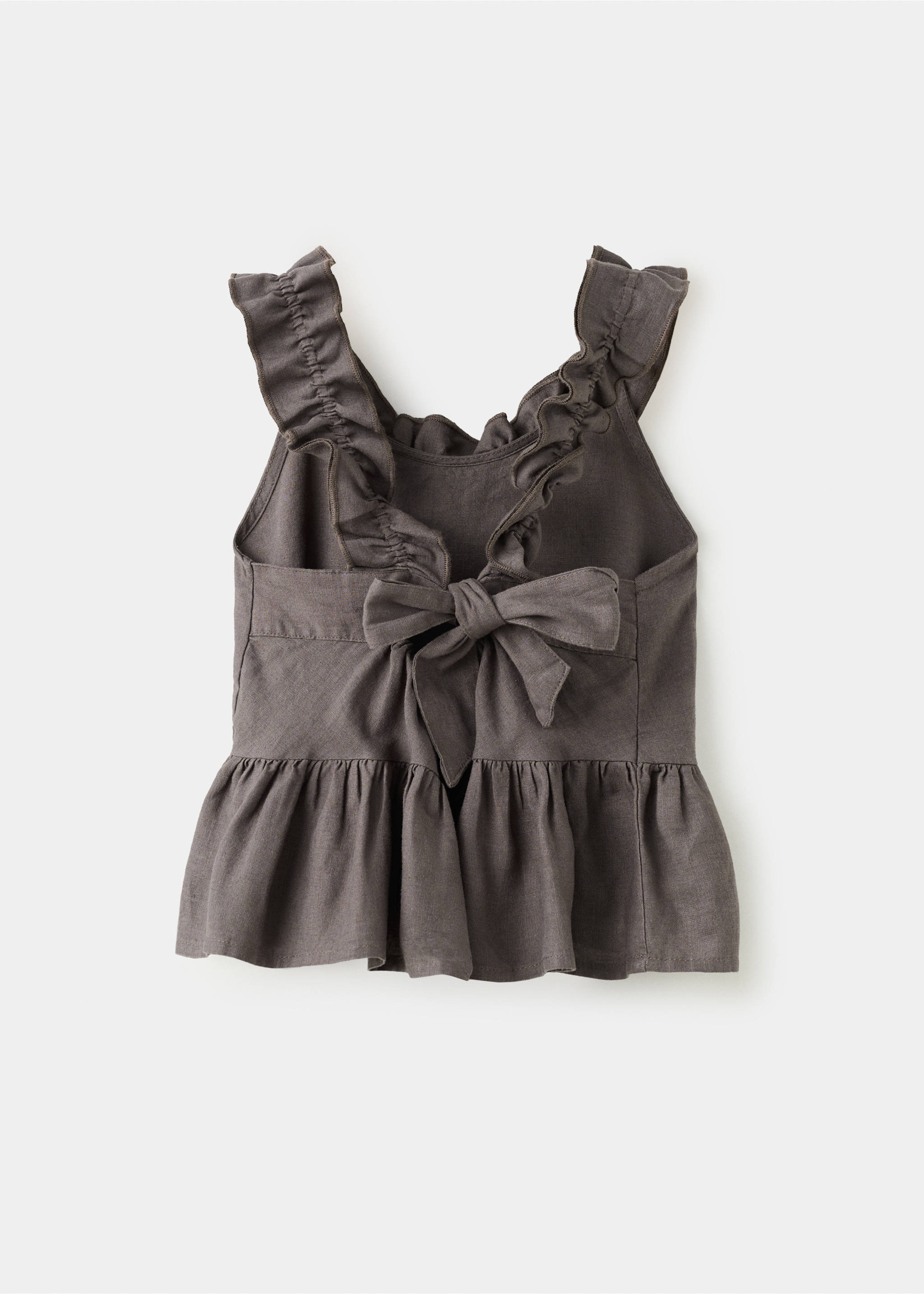 Top en lin mélangé à volants - Verso de l’article, Chocolat. Ref: 27046349-00.