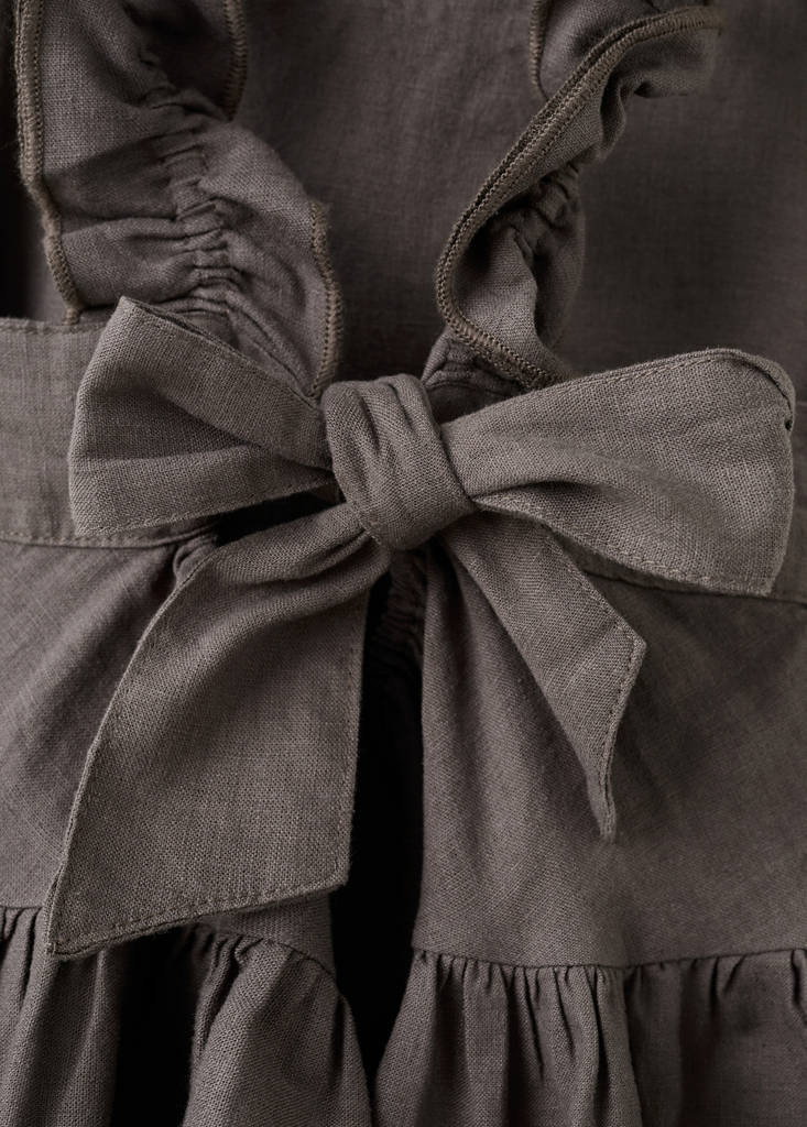 Linen blend frill top — Chocolate
