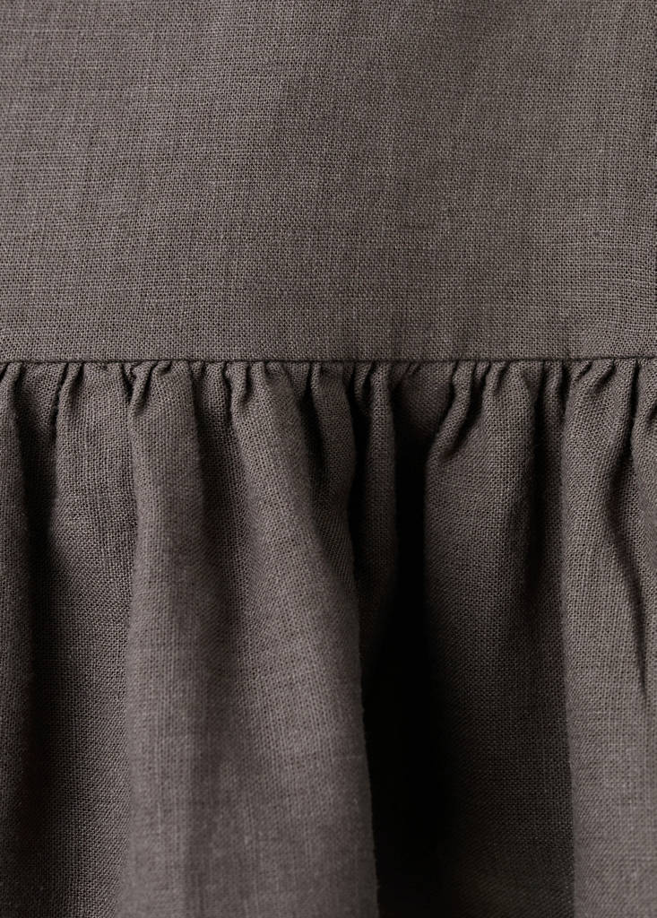 Linen blend frill top — Chocolate