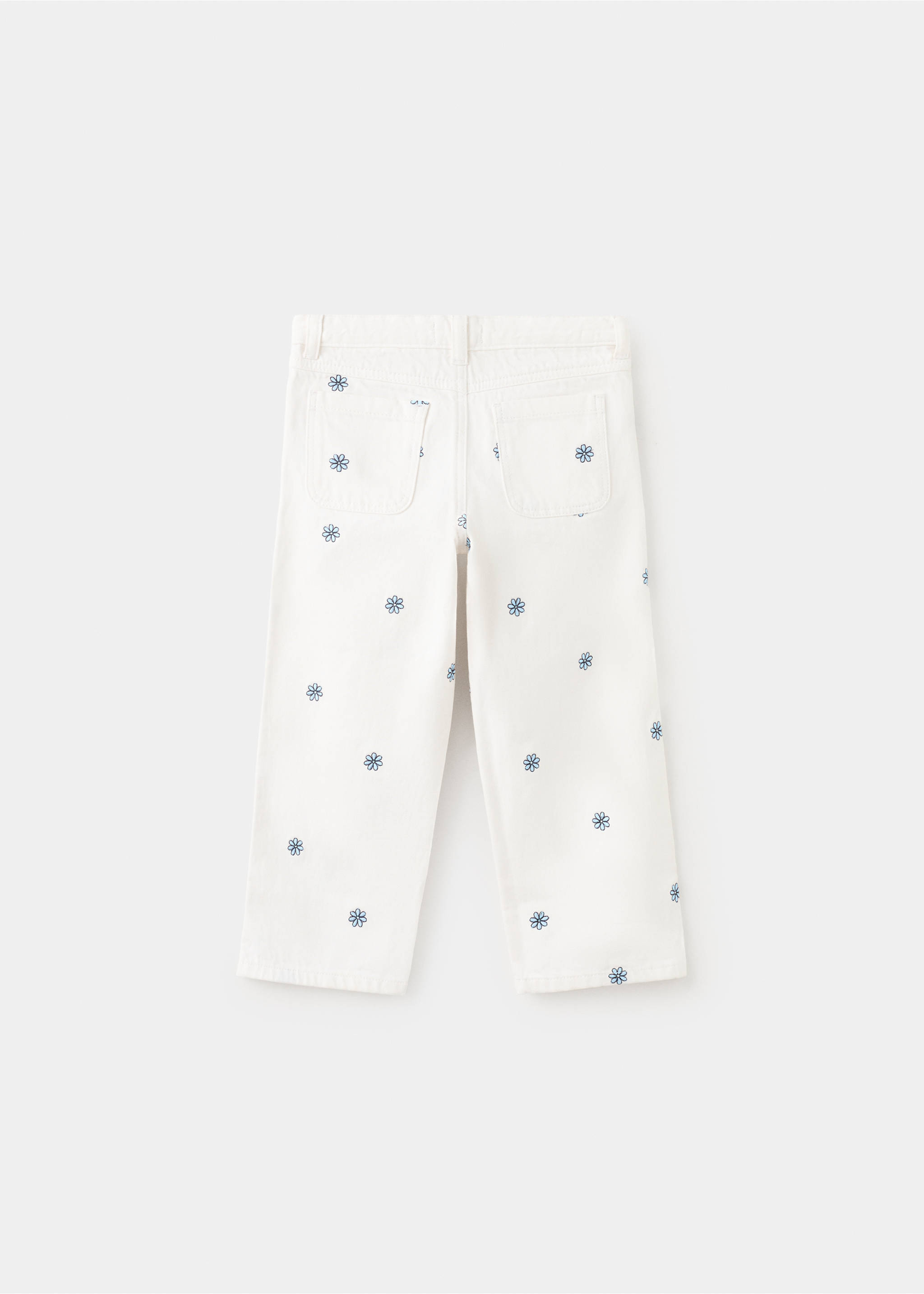 Jeans rectos bordado flores - Reverso del artículo, Blanco roto. Ref: 27046353-00.