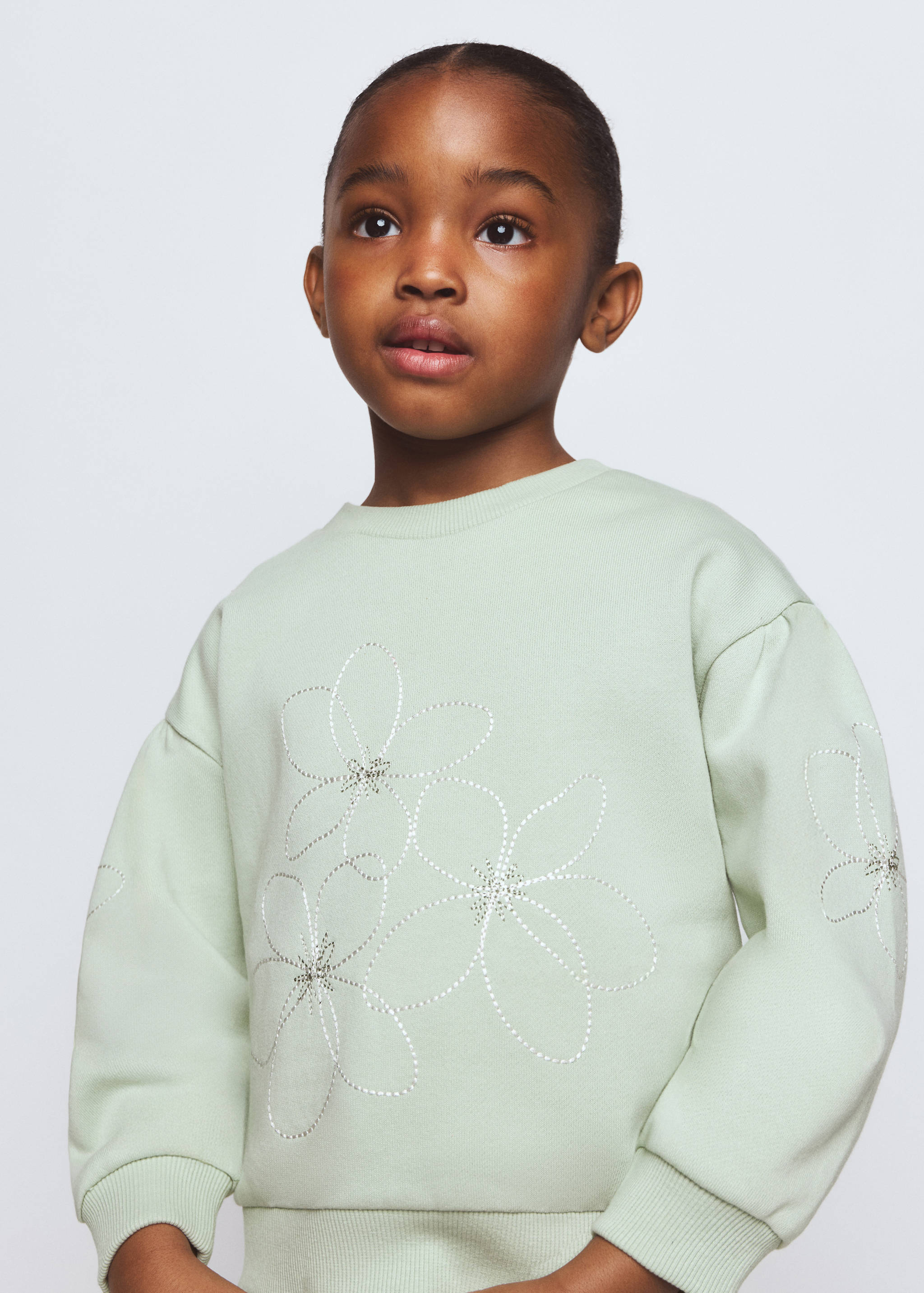 Sweat-shirt coton fleurs brodées - Plan général