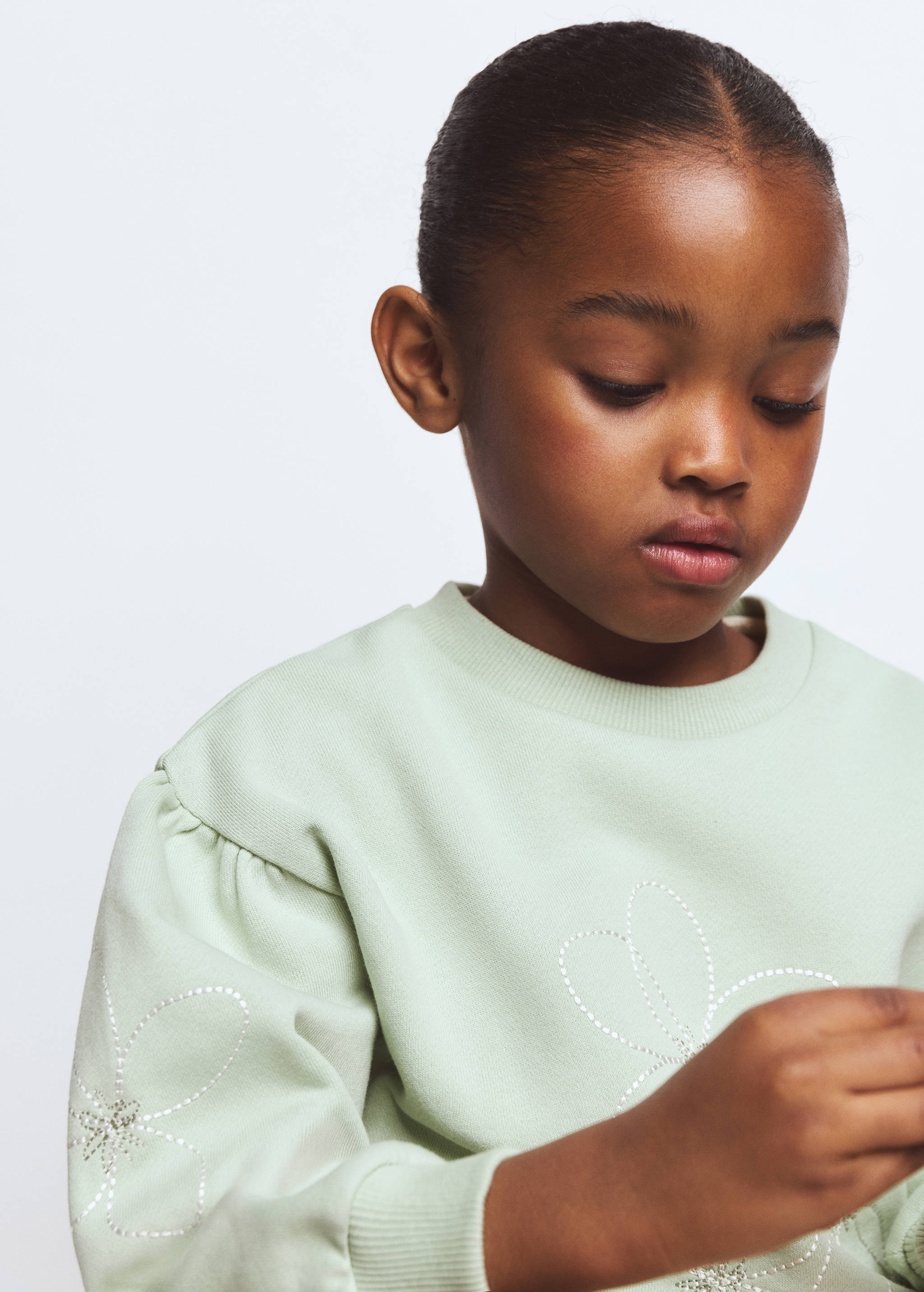 Sweat-shirt coton fleurs brodées - Détail de l'article 1
