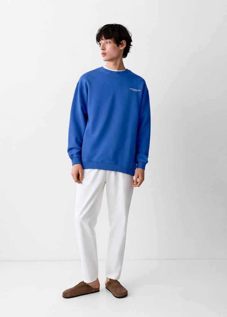 Printed cotton sweatshirt — Vibrant blue