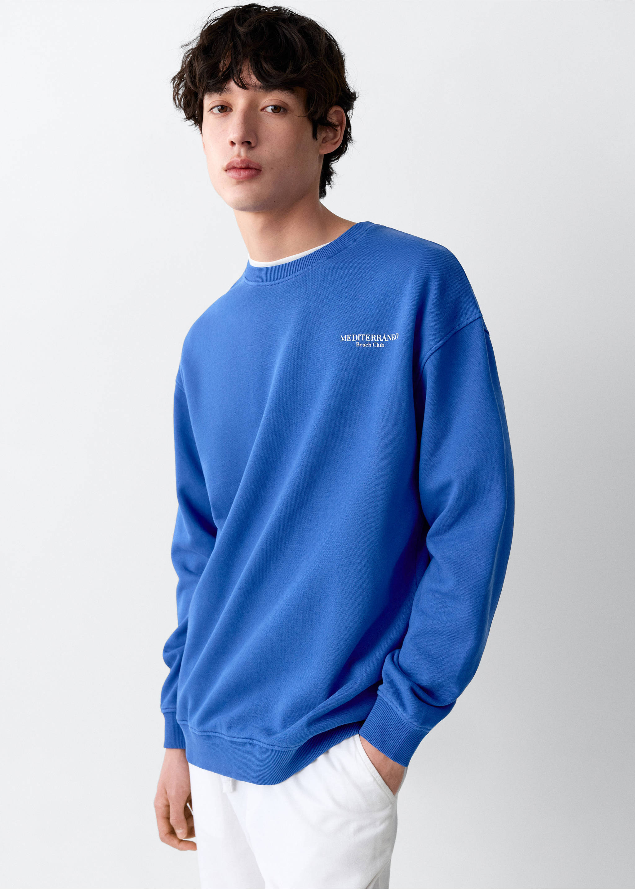 Printed cotton sweatshirt - Medium plane, Vibrant blue. Ref: 27046356-00.