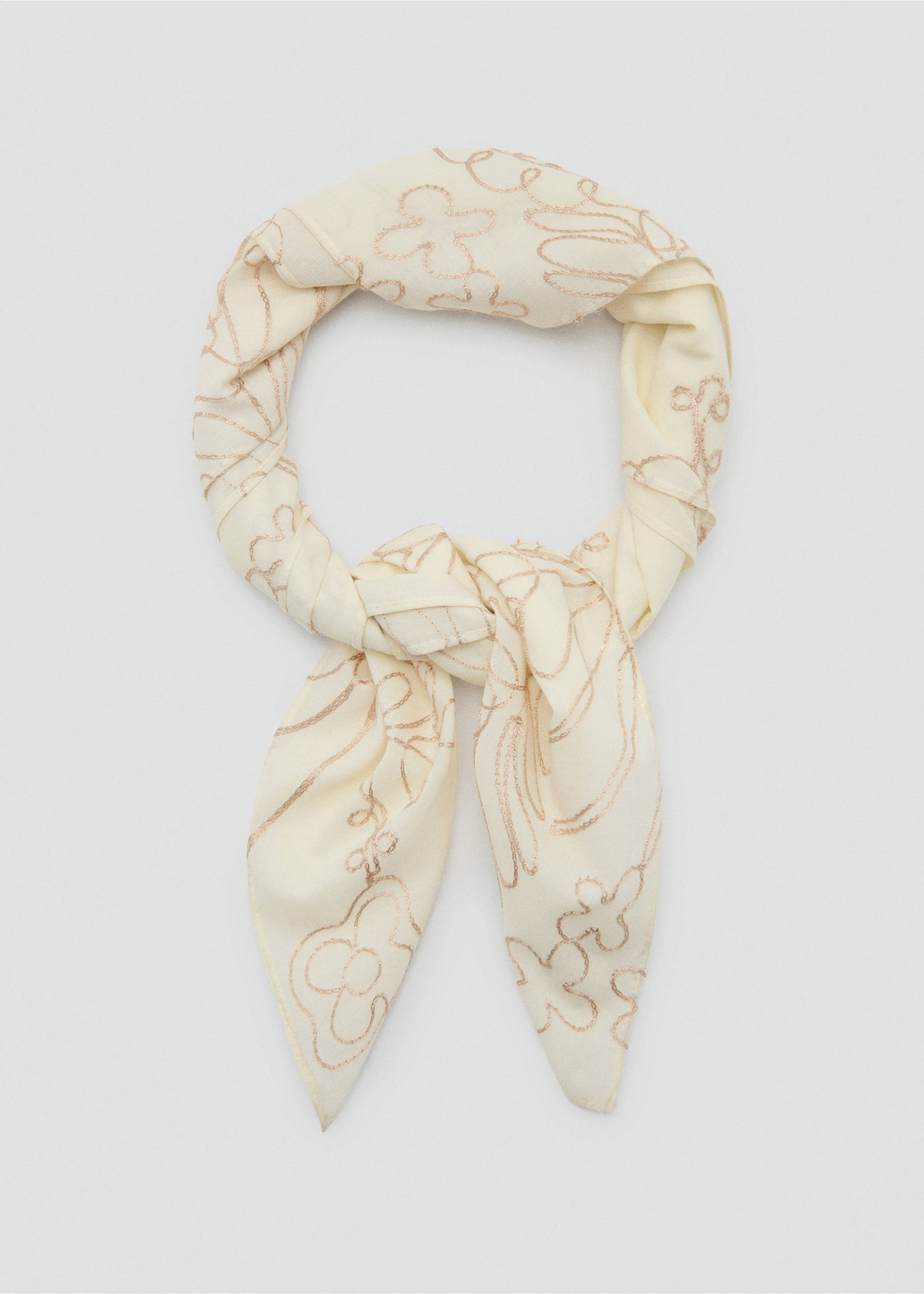 Embroidered handkerchief with bead detail - Details of the article 1, Ecru. Ref: 27046360-00.