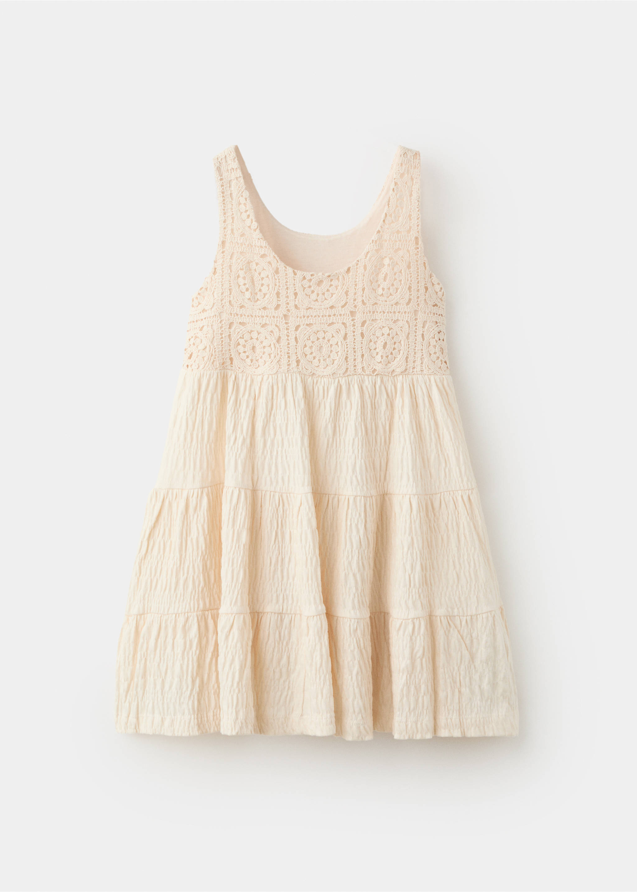 Embroidered textured dress - Reverse of the article, Ecru. Ref: 27046361-00.