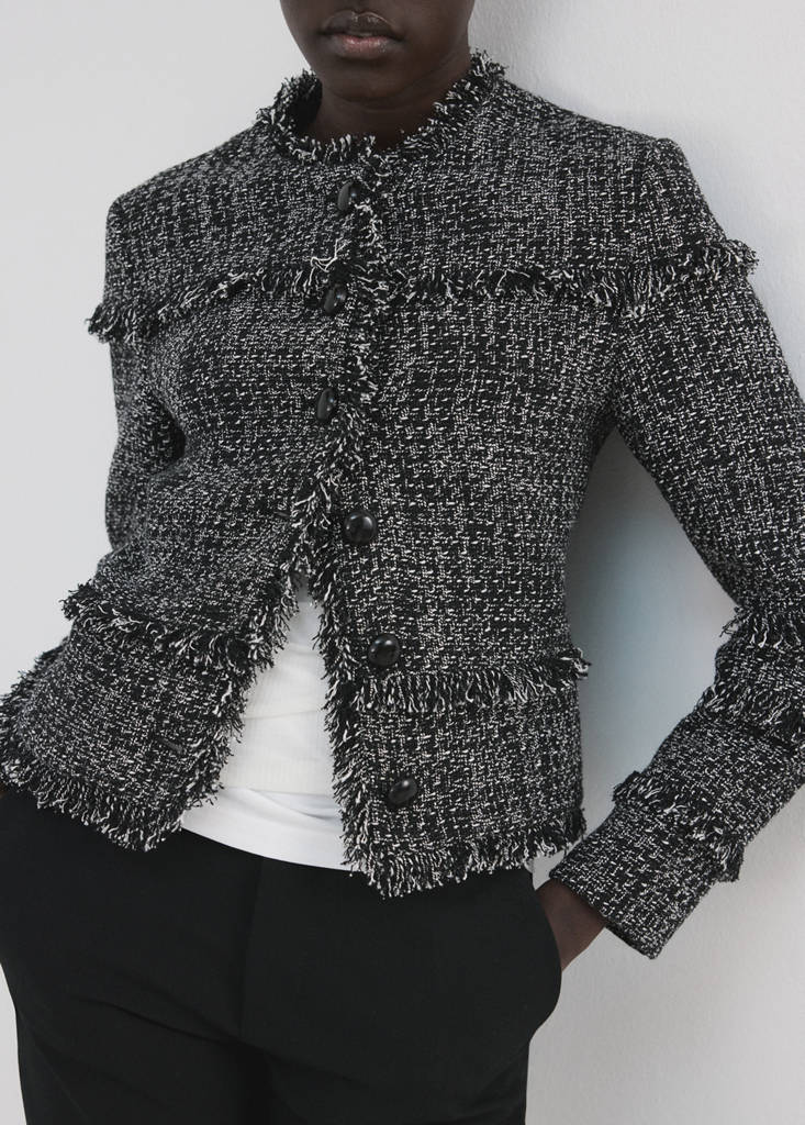 Tweed jacket with frayed ends — Black
