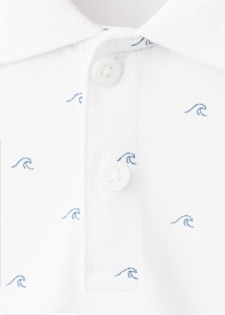 Printed cotton polo shirt — White