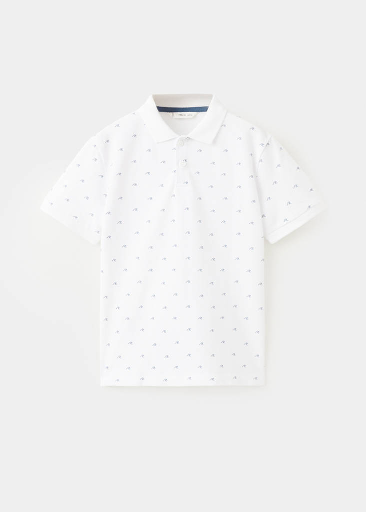 Printed cotton polo shirt — White