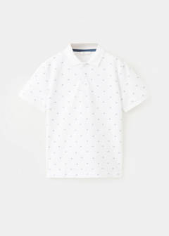 Printed cotton polo shirt — White 1