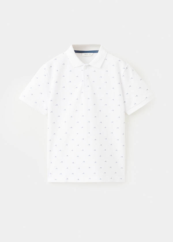 Printed cotton polo shirt — White