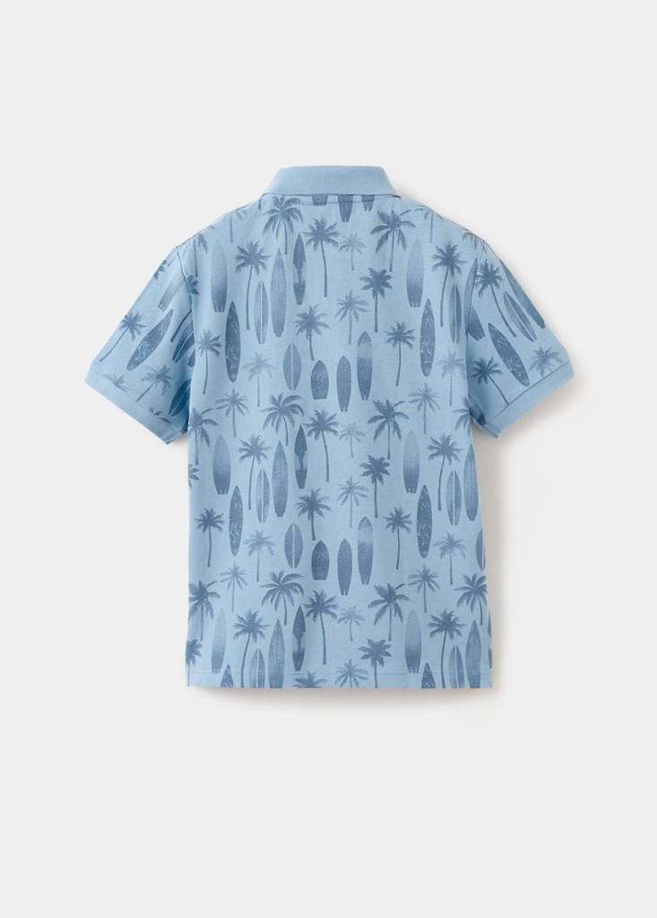 Printed cotton polo shirt — Sky Blue