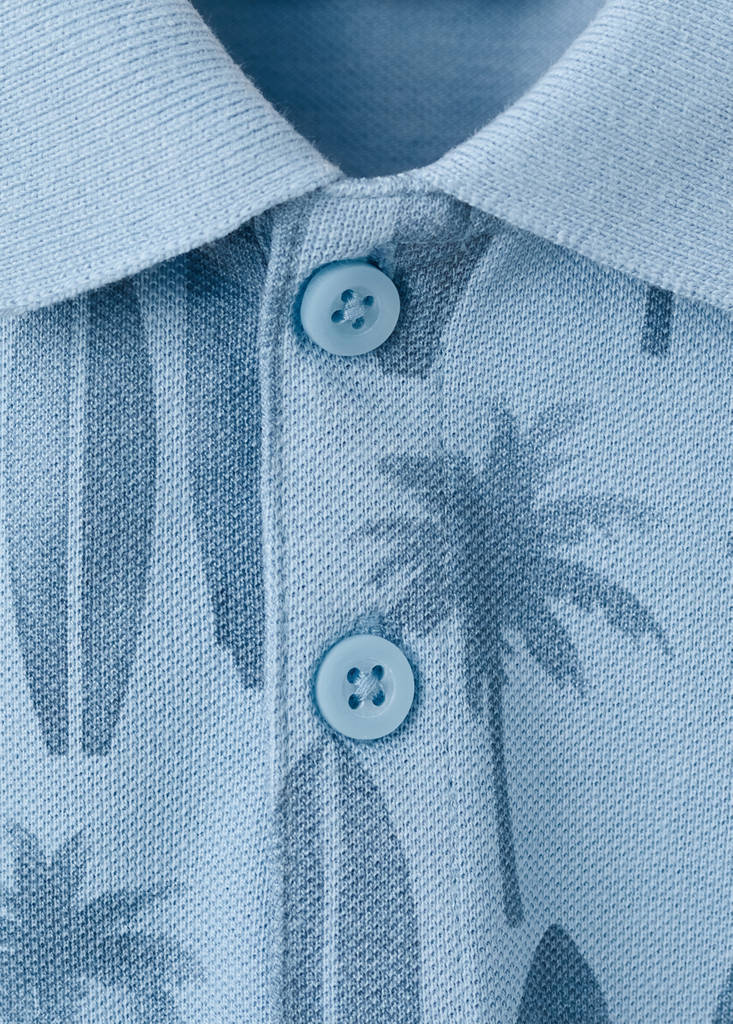 Printed cotton polo shirt — Sky Blue