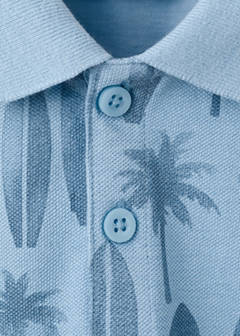 Printed cotton polo shirt — Sky Blue 2