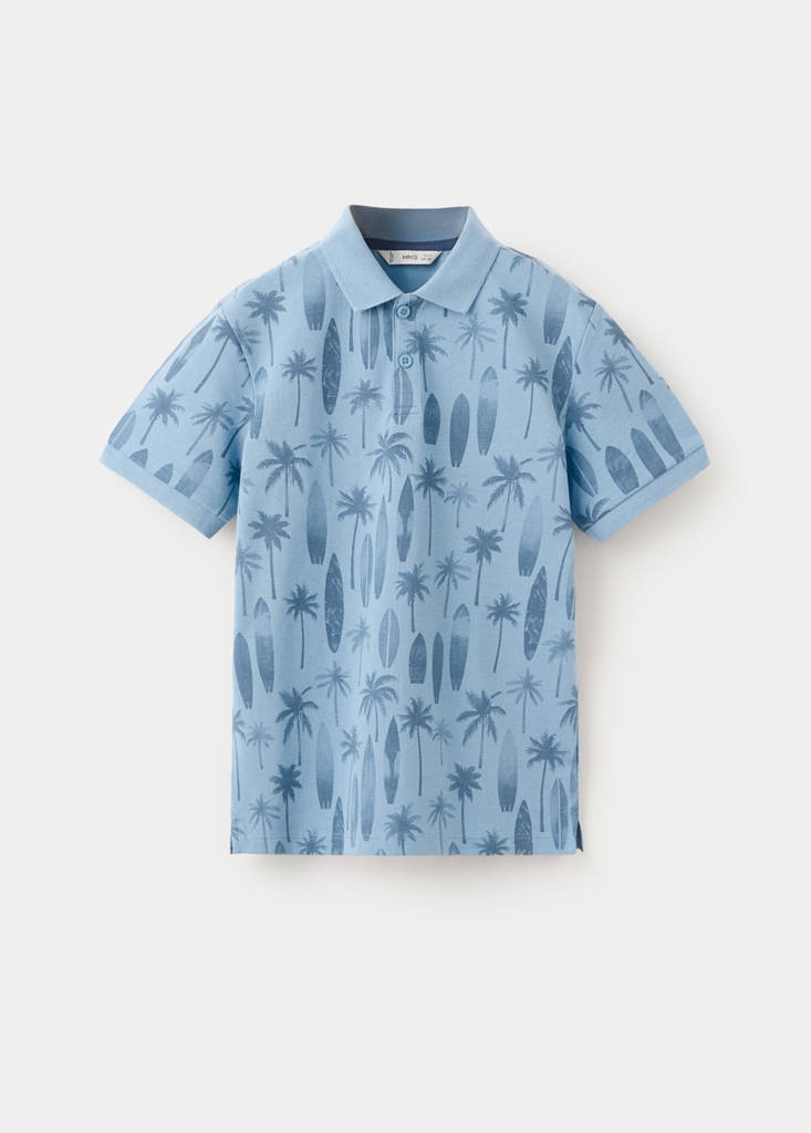 Printed cotton polo shirt — Sky Blue