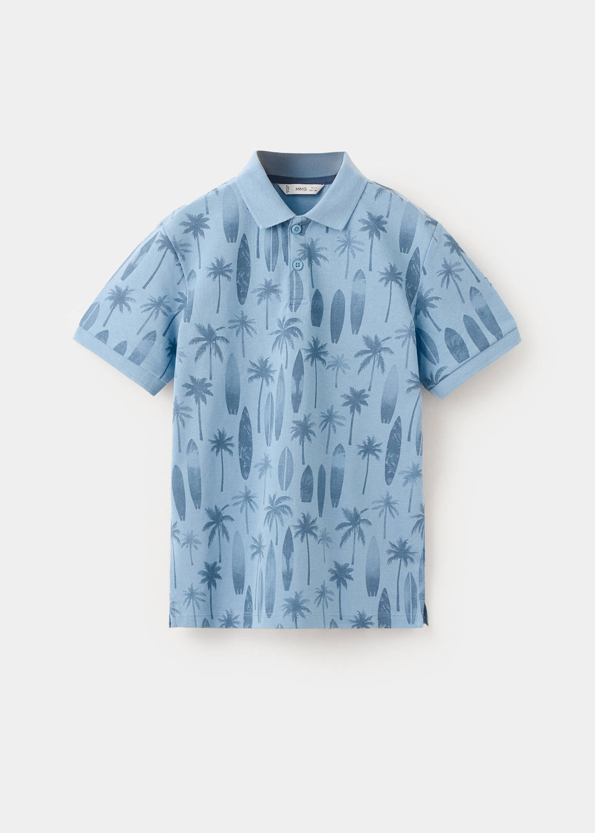 Printed cotton polo shirt — Sky Blue