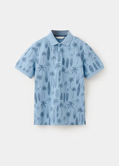 Printed cotton polo shirt — Sky Blue 1