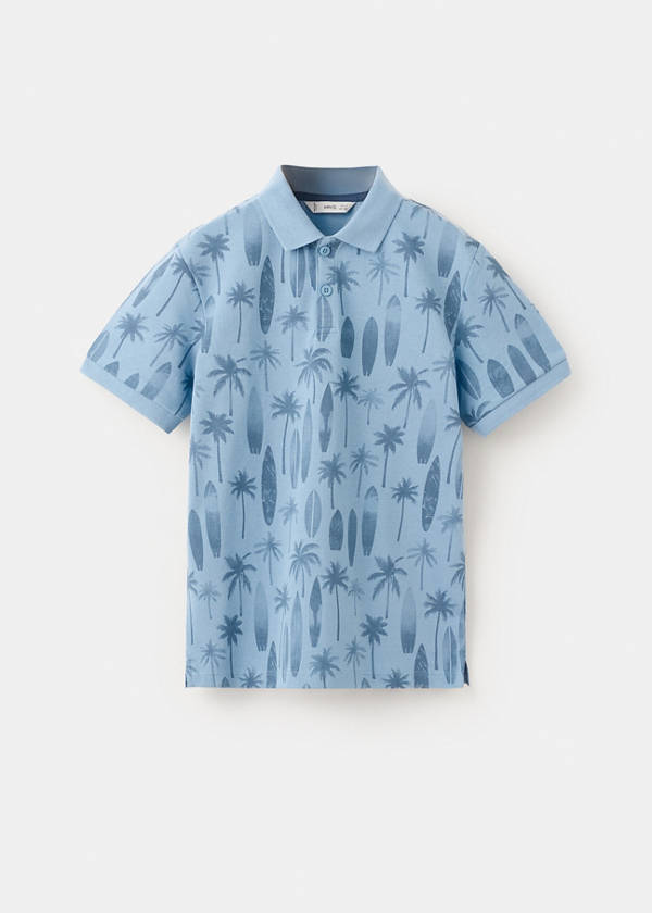 Printed cotton polo shirt — Sky Blue