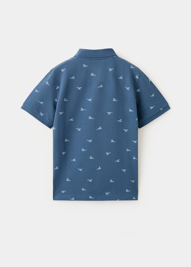 Printed cotton polo shirt — Blue