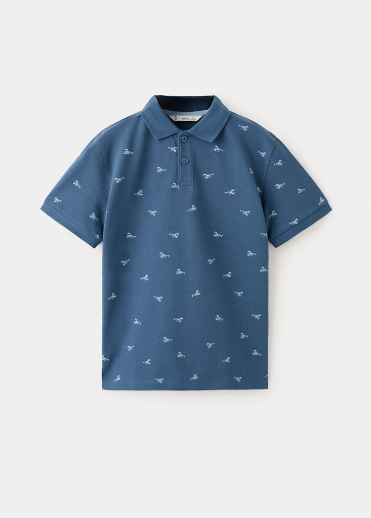 Printed cotton polo shirt — Blue