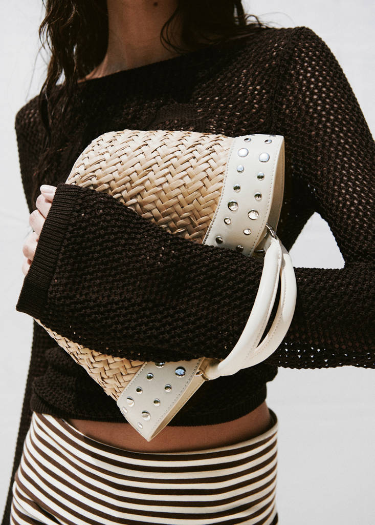 Natural fibre basket with studs — Off White
