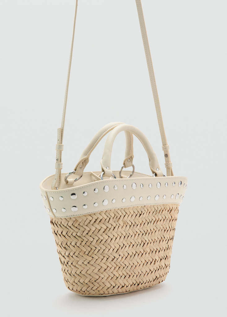 Natural fibre basket with studs — Off White