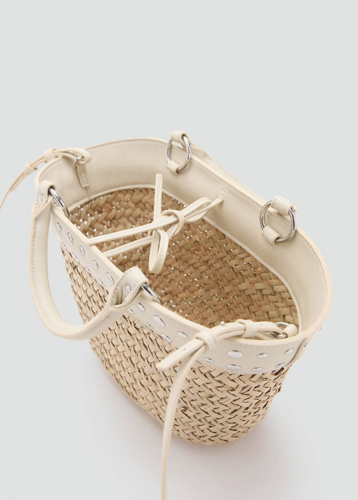 Natural fibre basket with studs — Off White