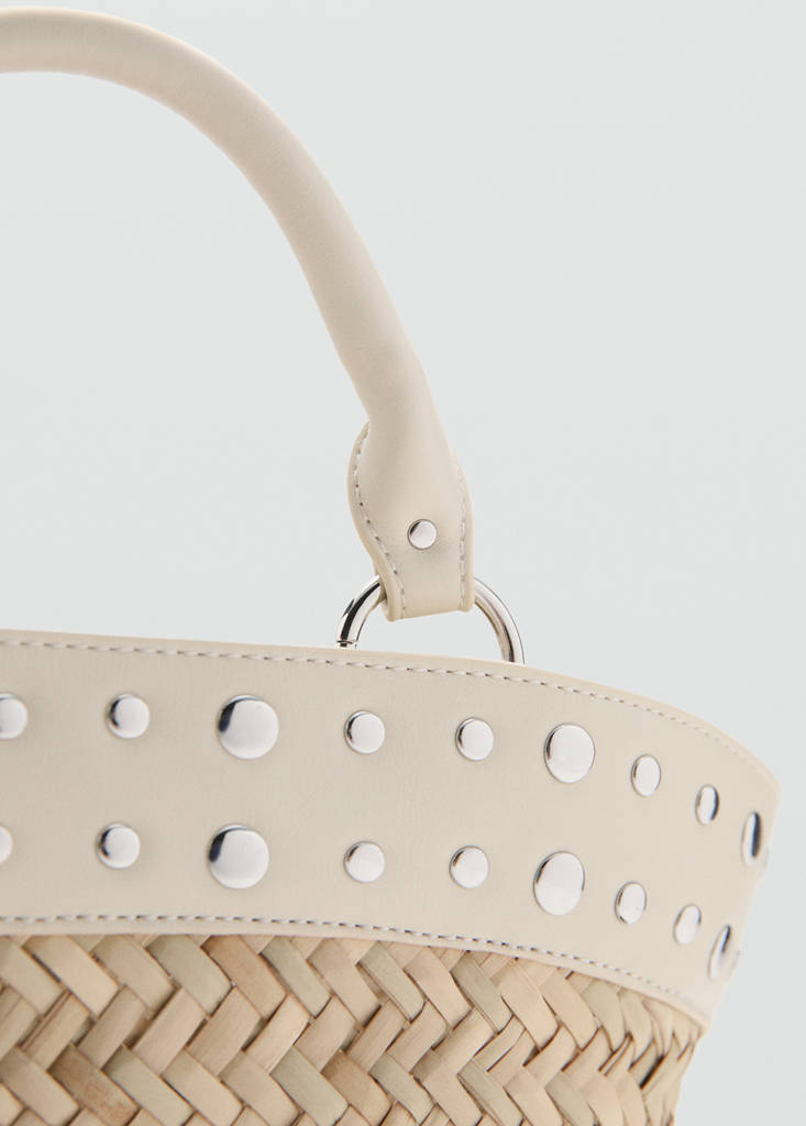 Natural fibre basket with studs — Off White