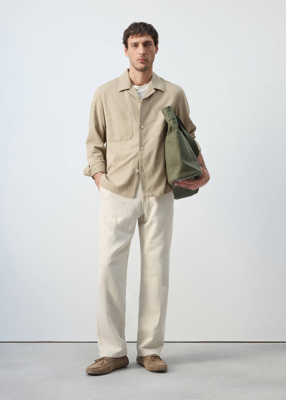 Bowling collar cotton shacket — Beige