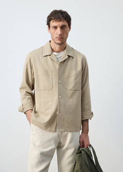 Bowling collar cotton shacket — Beige 1