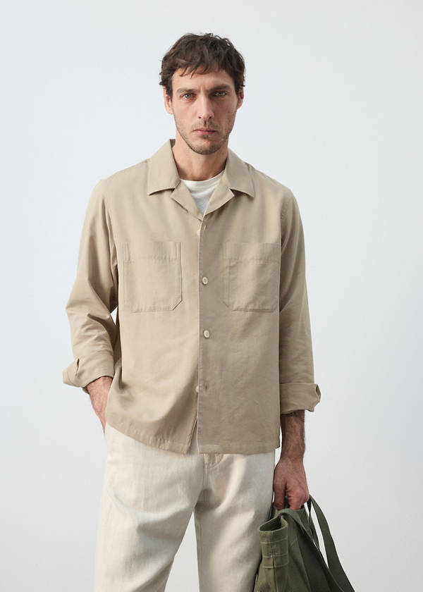 Bowling collar cotton shacket — Beige