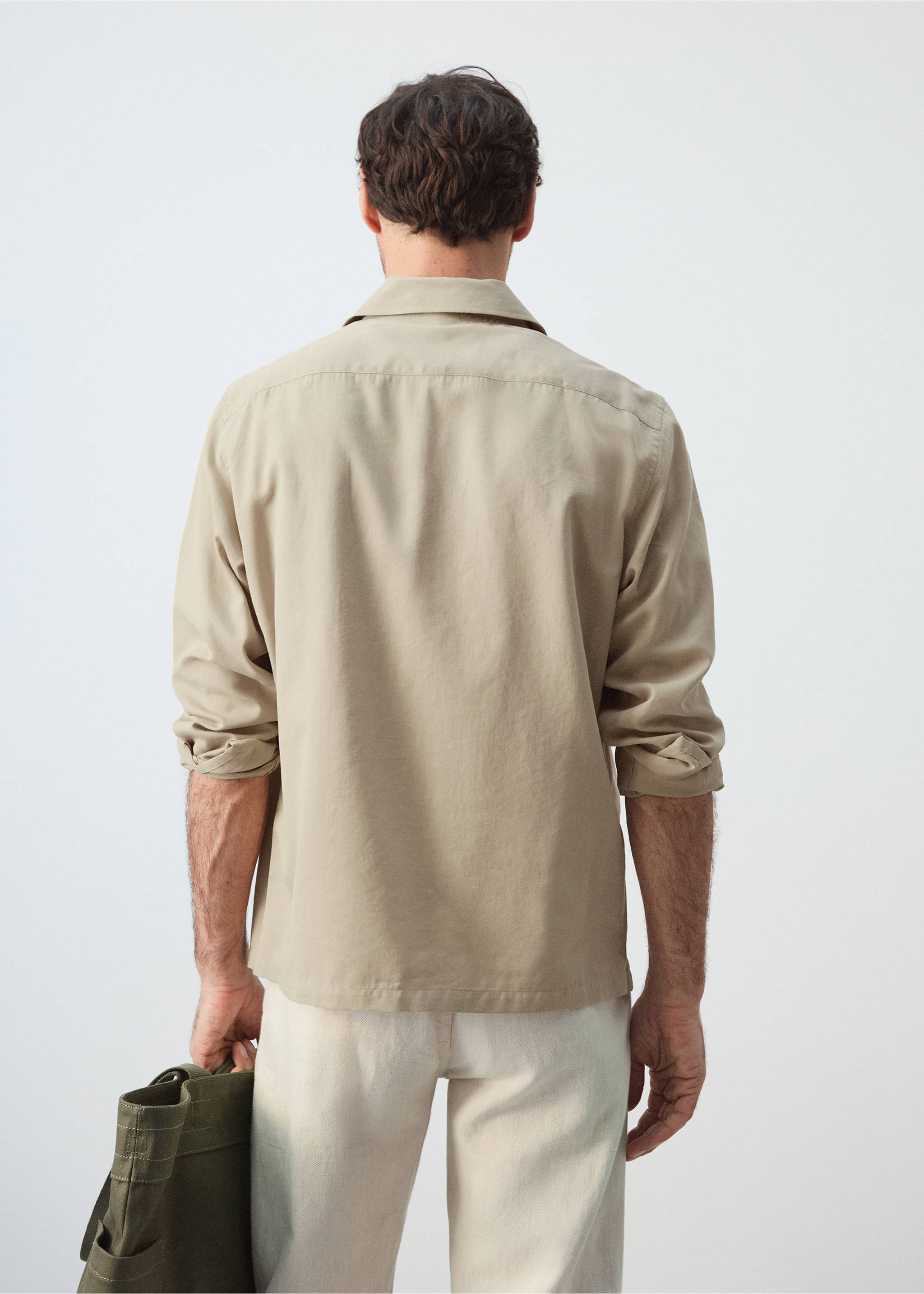 Sobrecamisa cotó coll bowling - Revers de l'article, Beige. Ref: 27046711-00.